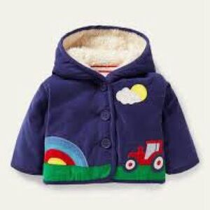 Baby Boden Hooded Corduroy Button-up Tractor & Rainbow Jacket